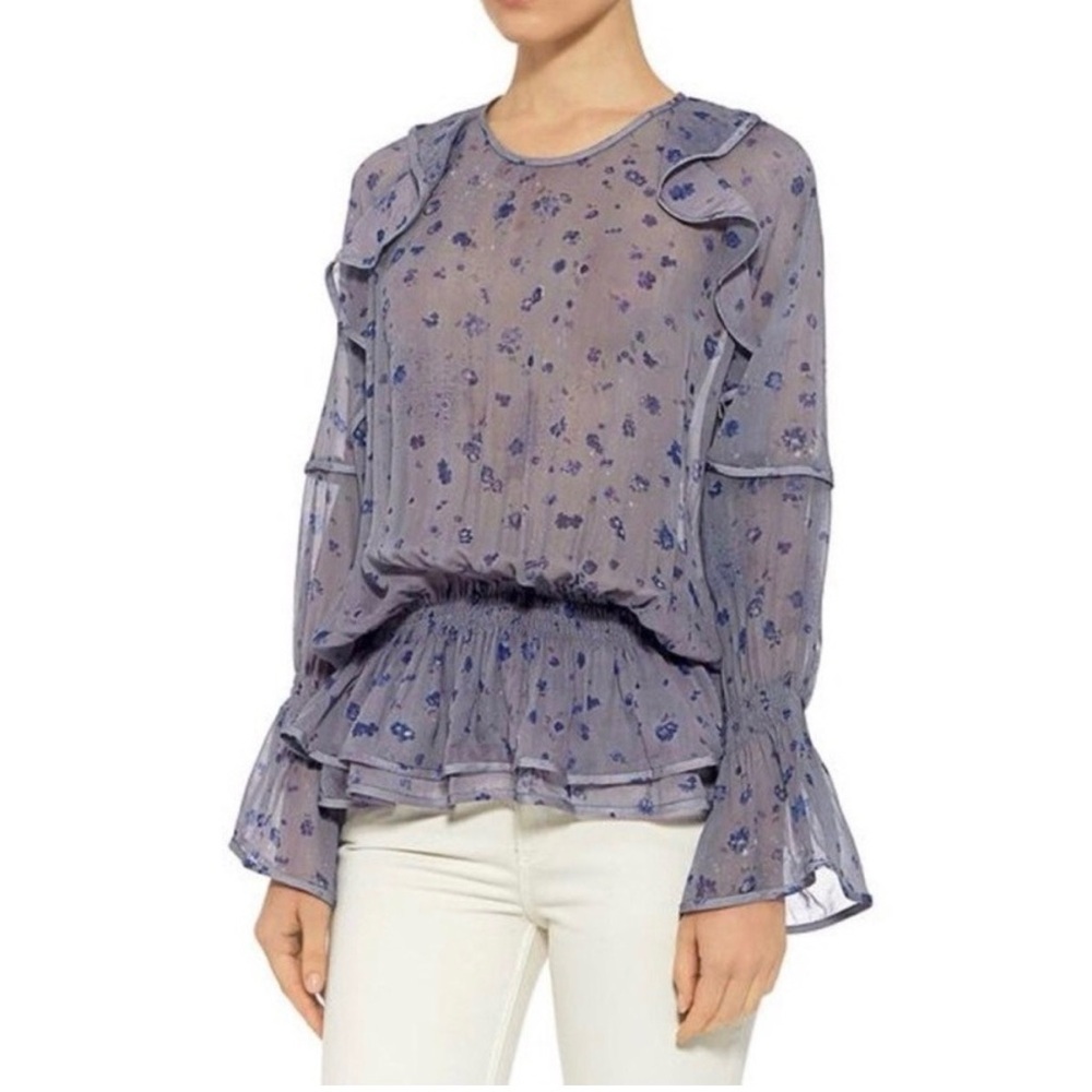 IRO Sheer Floral Ruffle Blouse - Purple